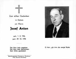 Sterbebildchen Josef Anton, *01.02.1906 †29.10.1990