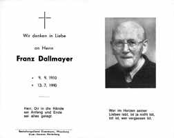 Sterbebildchen Franz Dallmayer, *09.09.1910 †13.07.1990