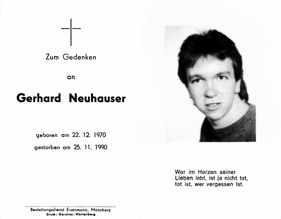 Sterbebildchen Gerhard Neuhauser, *22.12.1970 †25.11.1990