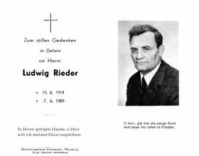 Sterbebildchen Ludwig Rieder, *15.06.1914 †07.06.1989