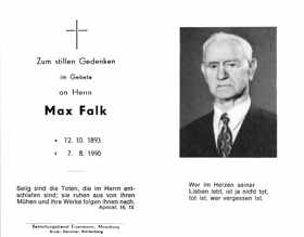 Sterbebildchen Max Falk, *12.10.1893 †07.08.1990