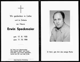 Sterbebildchen Erwin Speckmaier, *17.08.1935 †11.10.1984