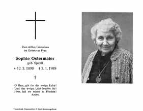 Sterbebildchen Sophie Ostermaier, *12.03.1898 †03.01.1989