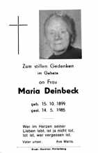 Sterbebildchen Maria Deinbeck, *15.10.1899 †14.05.1985