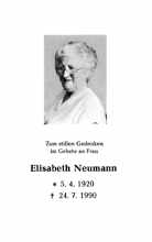 Sterbebildchen Elisabeth Neumann, *05.04.1920 †24.07.1990