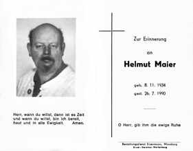 Sterbebildchen Helmut Maier, *08.11.1934 †26.07.1990