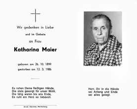 Sterbebildchen Katharina Maier, *26.10.1899 †12.03.1986