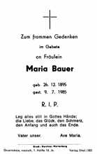Sterbebildchen Maria Bauer, *26.12.1895 †09.07.1985