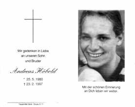 Sterbebildchen Andreas Höbold, *25.05.1980 †23.02.1997