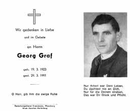 Sterbebildchen Georg Graf, *19.03.1923 †29.03.1991