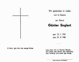 Sterbebildchen Gnter Englert, *15.01.1931 †21.02.1985