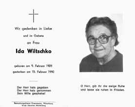 Sterbebildchen Ida Wiltschko, *09.02.1909 †15.02.1990