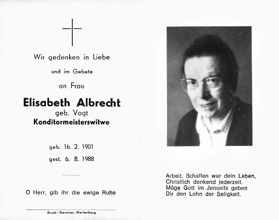 Sterbebildchen Elisabeth Albrecht, *16.02.1901 †06.08.1988