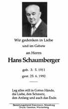 Sterbebildchen Hans Schaumberger, *03.05.1911 †25.06.1992