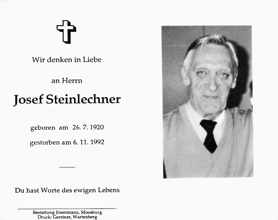 Sterbebildchen Josef Steinlechner, *26.07.1920 †06.11.1992