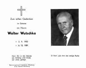 Sterbebildchen Walter Wutschka, *03.09.1900 †06.12.1989