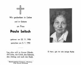 Sterbebildchen Paula Leitsch, *22.11.1906 †05.01.1992