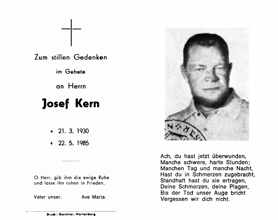 Sterbebildchen Josef Kern, *21.03.1930 †22.05.1985