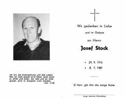 Sterbebildchen Josef Stock, *29.09.1915 †08.07.1987