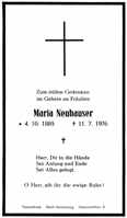 Sterbebildchen Maria Neuhauser, *04.10.1889 †11.07.1976