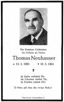 Sterbebildchen Thomas Neuhauser, *13.02.1893 †10.05.1963