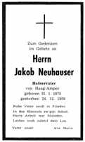 Sterbebildchen Jakob  Neuhauser, *31.01.1875 †24.12.1959