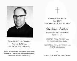 Sterbebildchen H.H. Stephan Aicher, *04.08.1909 †19.09.1972