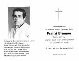 Sterbebildchen Franzi Brunner, *? †09.1970
