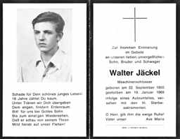 Sterbebildchen Walter Jckel, *22.09.1950 †19.01.1969