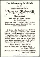 Sterbebildchen H.H. Peregrin Schwindl *1836 †07.01.1905