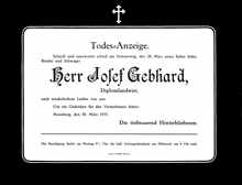 Todesanzeige Josef Gebhard, †28.03.1935