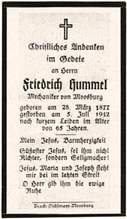 Sterbebildchen Friedrich Hummel, 1942