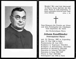 Sterbebildchen H.H. Johann Kandlbinder, *16.10.1887 †15.05.1956