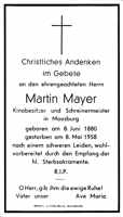 Sterbebildchen Martin Mayer, *08.06.1880 †08.05.1958