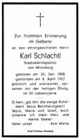 Sterbebildchen Karl Schlachtl, *25.06.1898 †08.04.1957