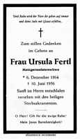 Sterbebildchen Ursula Fertl, *06.12.1864 †10.06.1956