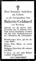 Sterbebildchen Babette Gebhard, *24.01.1847 †15.02.1935