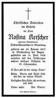Sterbebildchen Rosina Kerscher, *30.01.1872 †14.06.1950