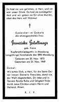 Sterbebildchen Franziska Gstaltmayr, *30.11.1873 †25.11.1949