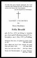 Sterbebildchen Felix Besold, *30.11.1872 †02.12.1959