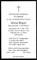 Sterbebildchen Anna Braun, *1894 †02.05.1958