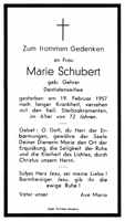 Sterbebildchen Marie Schubert, *1885 †19.02.1957