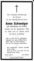 Sterbebildchen Anna Schwaiger, *1903 †30.09.1954