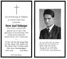 Sterbebildchen Josef Vohburger, *22.03.1938 †18.12.1958