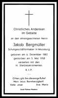 Sterbebildchen Jakob Bergm�ller, *06.12.1882 †05.05.1958