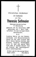 Sterbebildchen Theresia Sellmaier, *26.12.1889 †01.04.1960