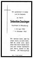 Sterbebildchen Sebastian Zausinger, *25.06.1902 †14.10.1963