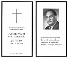 Sterbebildchen Anton Maier, *10.03.1910 †11.10.1963