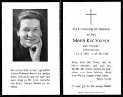 Sterbebildchen Maria Kirchmeier, *22.03.1892 †27.10.1962