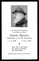 Sterbebildchen Anton Sporrer, *05.03.1876 †25.02.1963